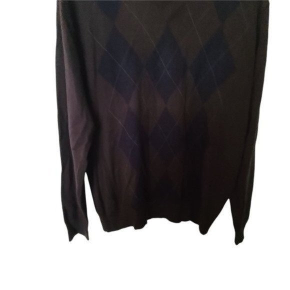 Linea Rosso Lightweight‎ Merino Wool Blend Sweater Argyle Brown L Large V-Neck - Picture 4 of 9